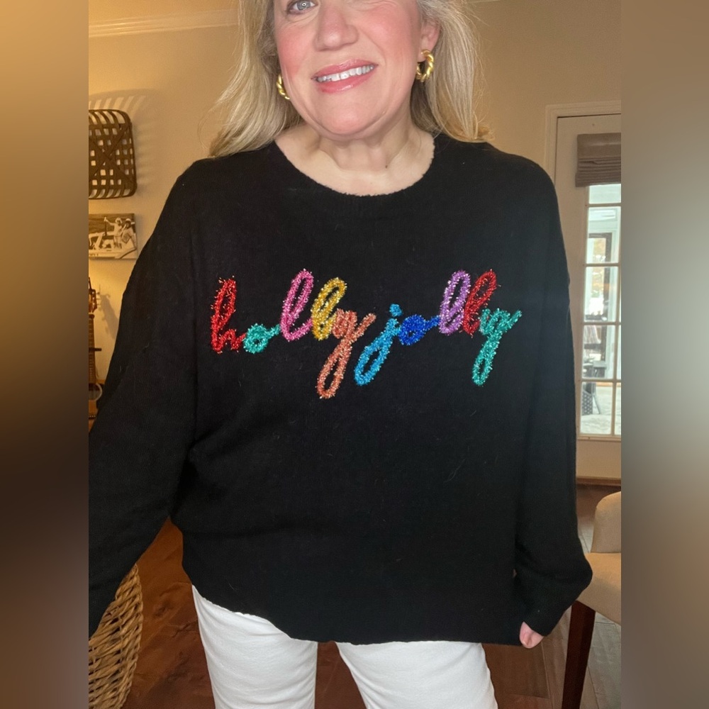 Lelis “Holly Jolly” multicolor tinsel sweater. Size L